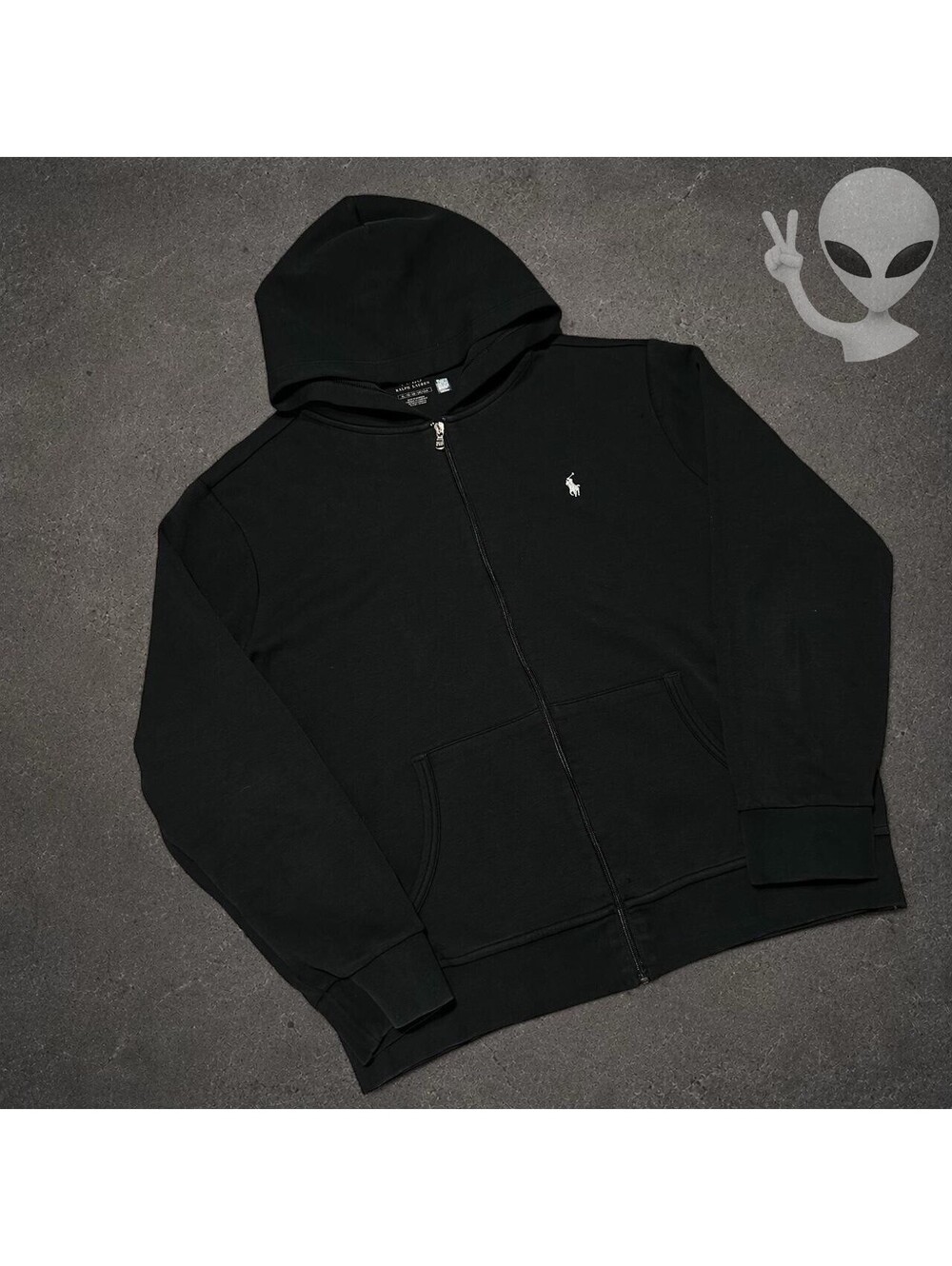 Polo Ralph Lauren Full Zip Hoodie Mens US XL Black Embroidered Pony Jacket